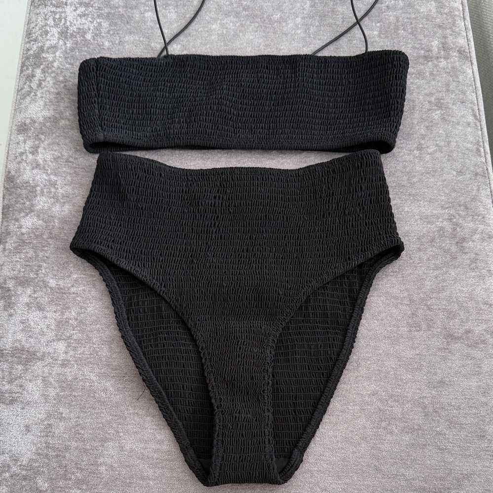Toteme Black Textured Bikini Set XS